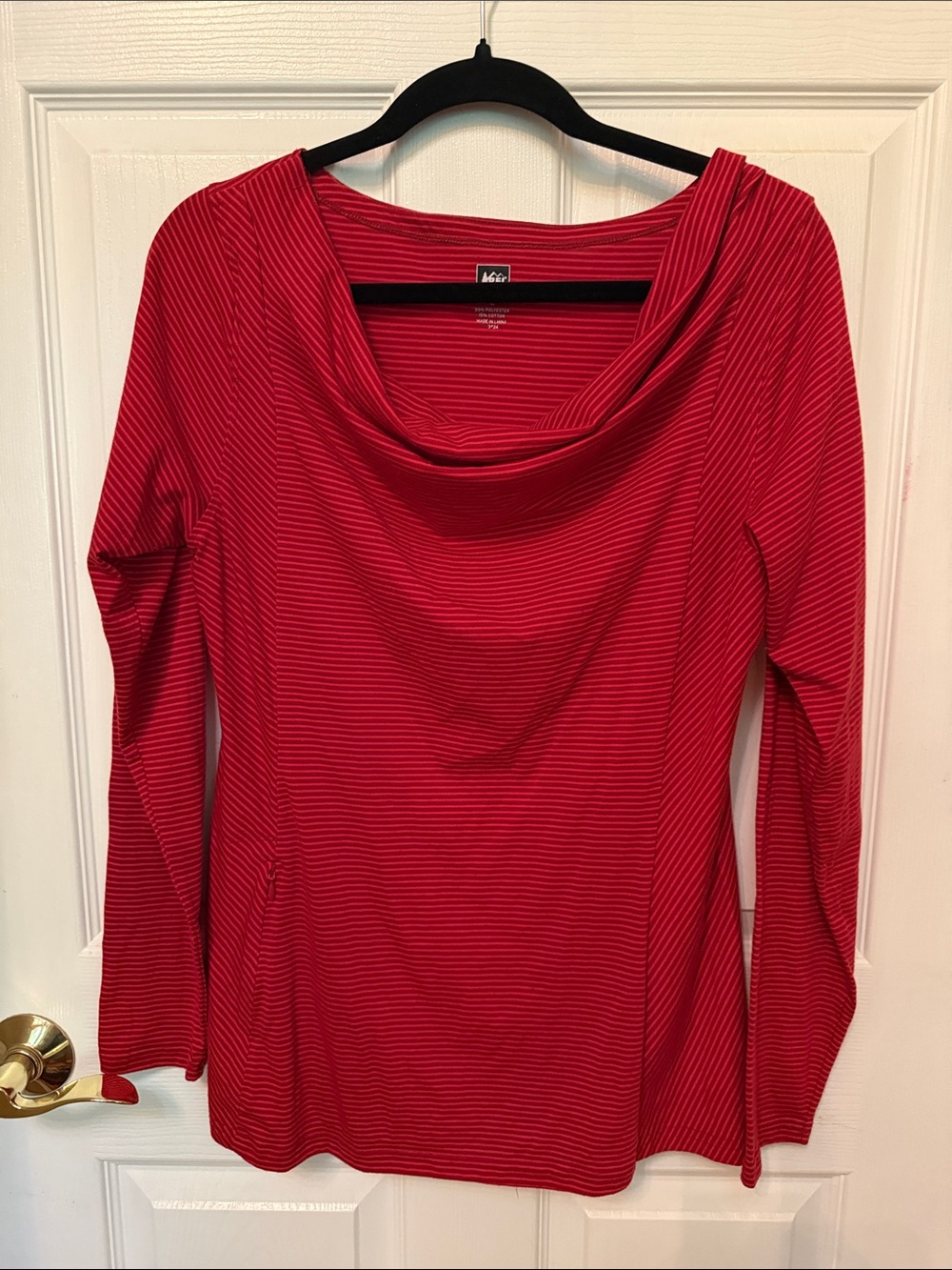 REI Red Striped Draped Cowl Neck Long-Sleeve Top